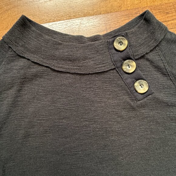 Free People Don't Forget Me Large Knit Button Detail Off The Shoulder Tee, Black - Picture 2 of 10